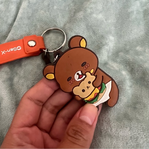 Rilakkuma Hamburger Silicone Key Chain with Key Charm and Strap - Picture 3 of 3